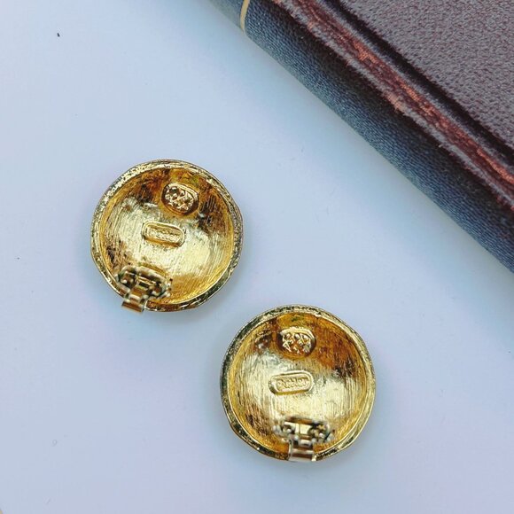 Vintage 1980s Butler Clip-On Earrings, Blue-Green Enamel & Rhinestones - Picture 7 of 9